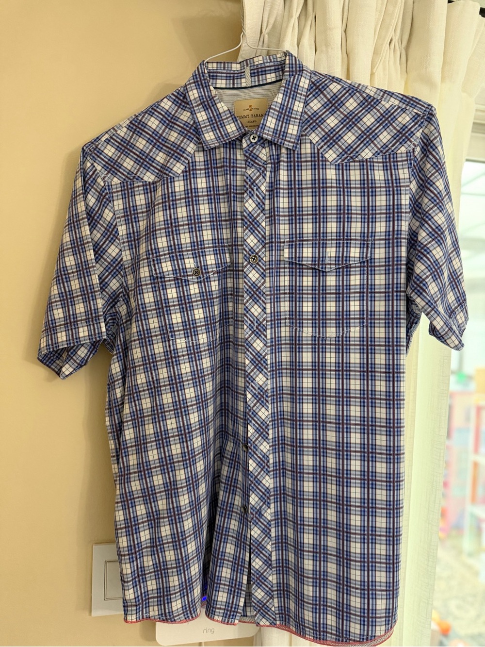 Tommy Bahama Short-Sleeve Blue Plaid Men’s Shirt - Large